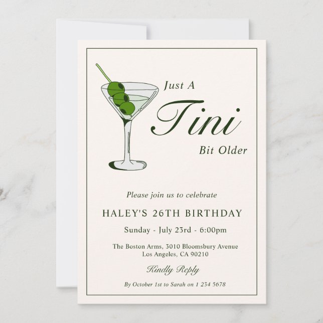 Olive Martini Cocktail Funny 26th Birthday Party Invitation (Front)