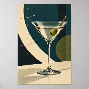 Olive Martini Cocktail – Modern Art Deco Bar Wall Poster