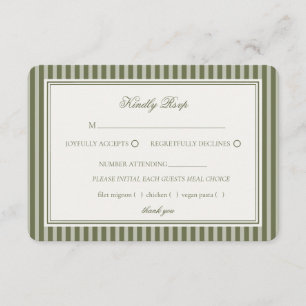 Olive Martini Green Old Money Striped Wedding RSVP Enclosure Card