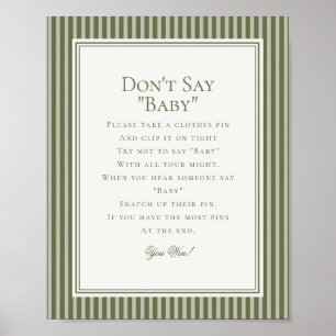 Olive Martini Green Striped Baby Shower Game Poster