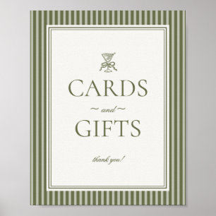 Olive Martini Green Striped Cards and Gifts Sign