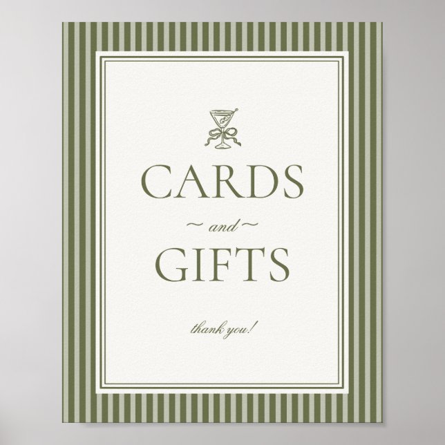Olive Martini Green Striped Cards and Gifts Sign (Front)