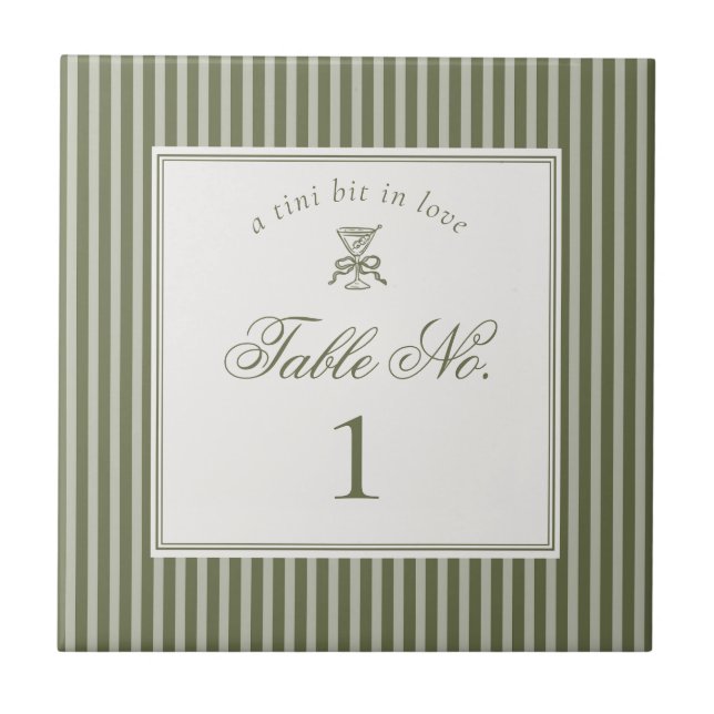 Olive Martini Old Money Wedding Table Number Tile (Front)
