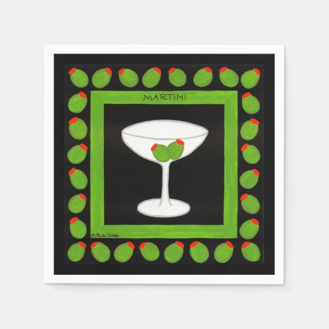 Olive Martini Retro Drink Green Black Custom Napkin (Front)