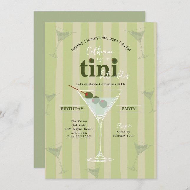 Olive Martini Theme Birthday Invitation (Front/Back)