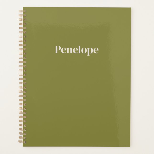 Olive Minimalist Personalised Planner (Front)