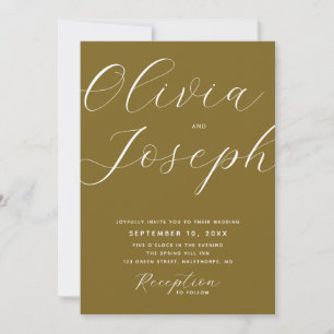 Olive minimalist script photo wedding QR code Invitation