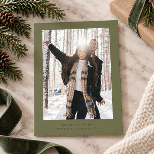 Olive Minimalist Typewriter Photo Couple Christmas Holiday Card