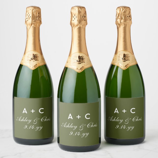 Olive Modern Personalised Champagne Wedding Dinner Sparkling Wine Label (Bottles)
