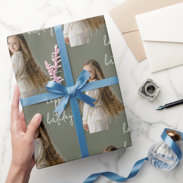 Olive Moss & Custom Birthday text and photo - Wrapping Paper (Gifting)