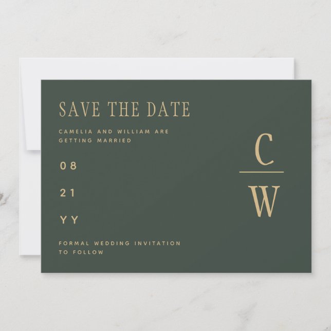 Olive Moss Green Gold Wedding SAVE THE DATE  (Front)