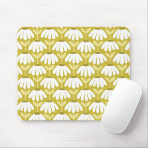 Olive Mustard Green Climbing Daisies Floral Mouse Pad