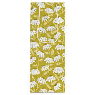 Olive Mustard Green Daisies Floral Pattern Wine Gift Bag