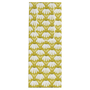 Olive Mustard Green Daisies Floral Pattern Wine Gift Bag