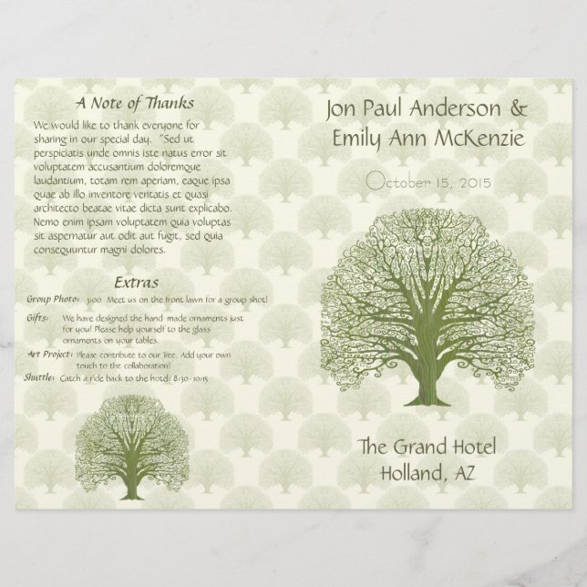 Olive Oak Wood Grain Tree Wedding Program (Front)