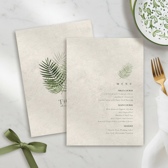 Olive Oasis Palm Leaves on Light Stone Menu ID1324 (Creator Uploaded)