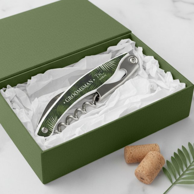 Olive Oasis Palm Leaves Pattern Groomsman ID1324 Corkscrew (Creator Uploaded)