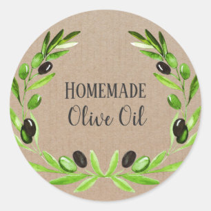 Olive Oil Bottle Rustic Watercolor Wreath Label