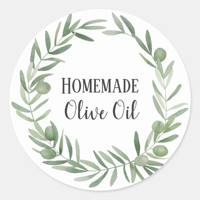 Olive Oil Bottle Rustic Watercolor Wreath Label (Front)