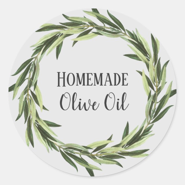Olive Oil Bottle Rustic Watercolor Wreath Label (Front)