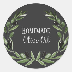 Olive Oil Bottle Rustic Watercolor Wreath Label