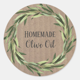 Olive Oil Bottle Rustic Watercolor Wreath Label