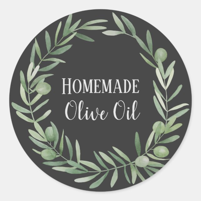 Olive Oil Bottle Rustic Watercolor Wreath Label (Front)
