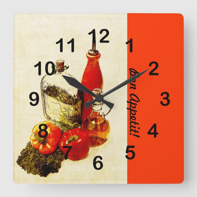 Olive oil bottles cooking still life square wall clock (Front)
