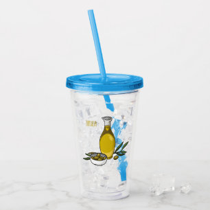Olive oil cartoon illustration acrylic tumbler