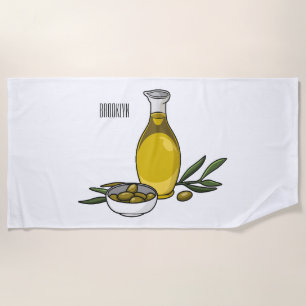 Olive oil cartoon illustration  beach towel
