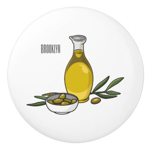 Olive oil cartoon illustration  ceramic knob