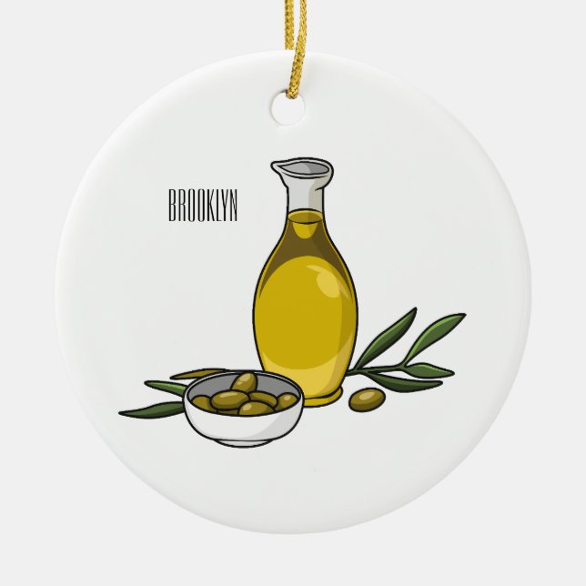 Olive oil cartoon illustration  ceramic tree decoration (Front)