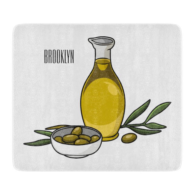 Olive oil cartoon illustration  cutting board (Front)