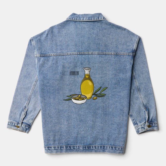 Olive oil cartoon illustration  denim jacket (Back)