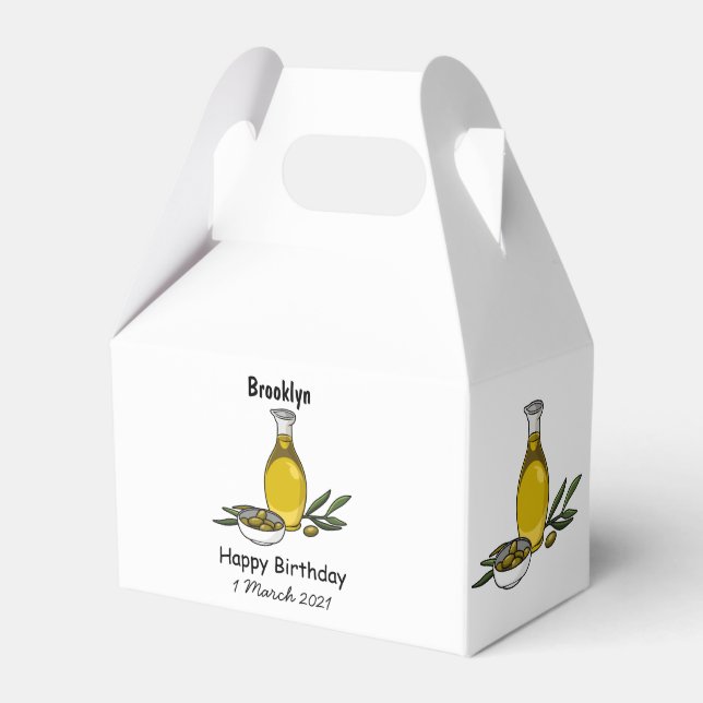 Olive oil cartoon illustration favour box (Front Side)