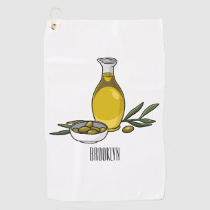 Olive oil cartoon illustration  golf towel