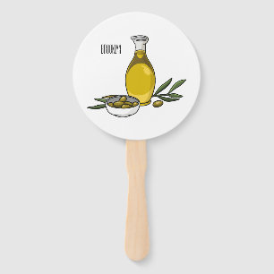 Olive oil cartoon illustration  hand fan