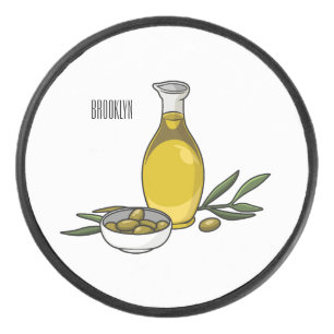 Olive oil cartoon illustration hockey puck