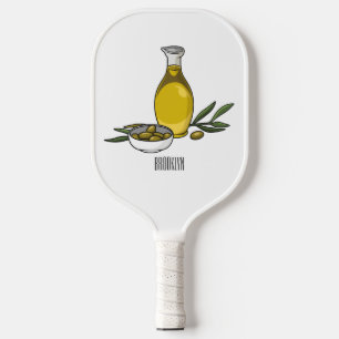 Olive oil cartoon illustration pickleball paddle