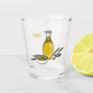 Olive oil cartoon illustration  shot glass