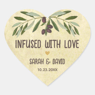 Olive Oil Rustic Wedding Heart Infused with Love Sticker