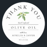 Olive Oil Thank You Favour Classic Round Sticker<br><div class="desc">Watercolor olives and leaves,  modern olive oil favour,  thank you sticker.</div>