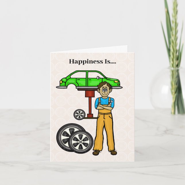 Olive or Dark Skin Male Automotive Mechanic Card (Front)