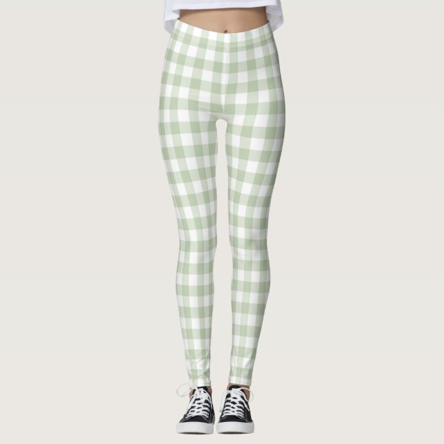 Olive Pastel Gingham Women Leggings (Front)