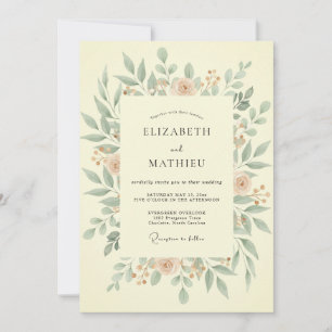Olive Peach Foliage Eucalyptus Wedding Invitation