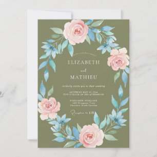 Olive Periwinkle Leaf Wedding Invitation