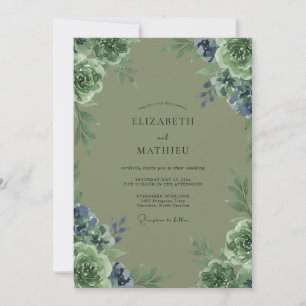 Olive Periwinkle Petal Wedding Invitation