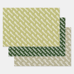 Olive, Pine and Sage green color shades custom Wrapping Paper Sheet