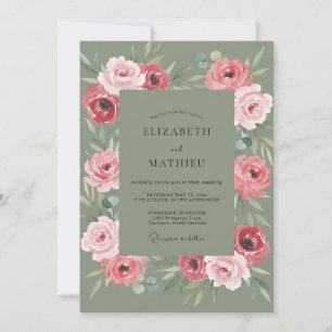 Olive Pink Leafy Wedding Invitation