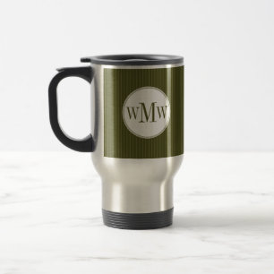 Olive Pinstripe Monogram Mug